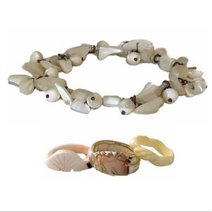 Mother of Pearl Abalone Shell Bracelet & Rings Set Vintage Jewelry Lot Set